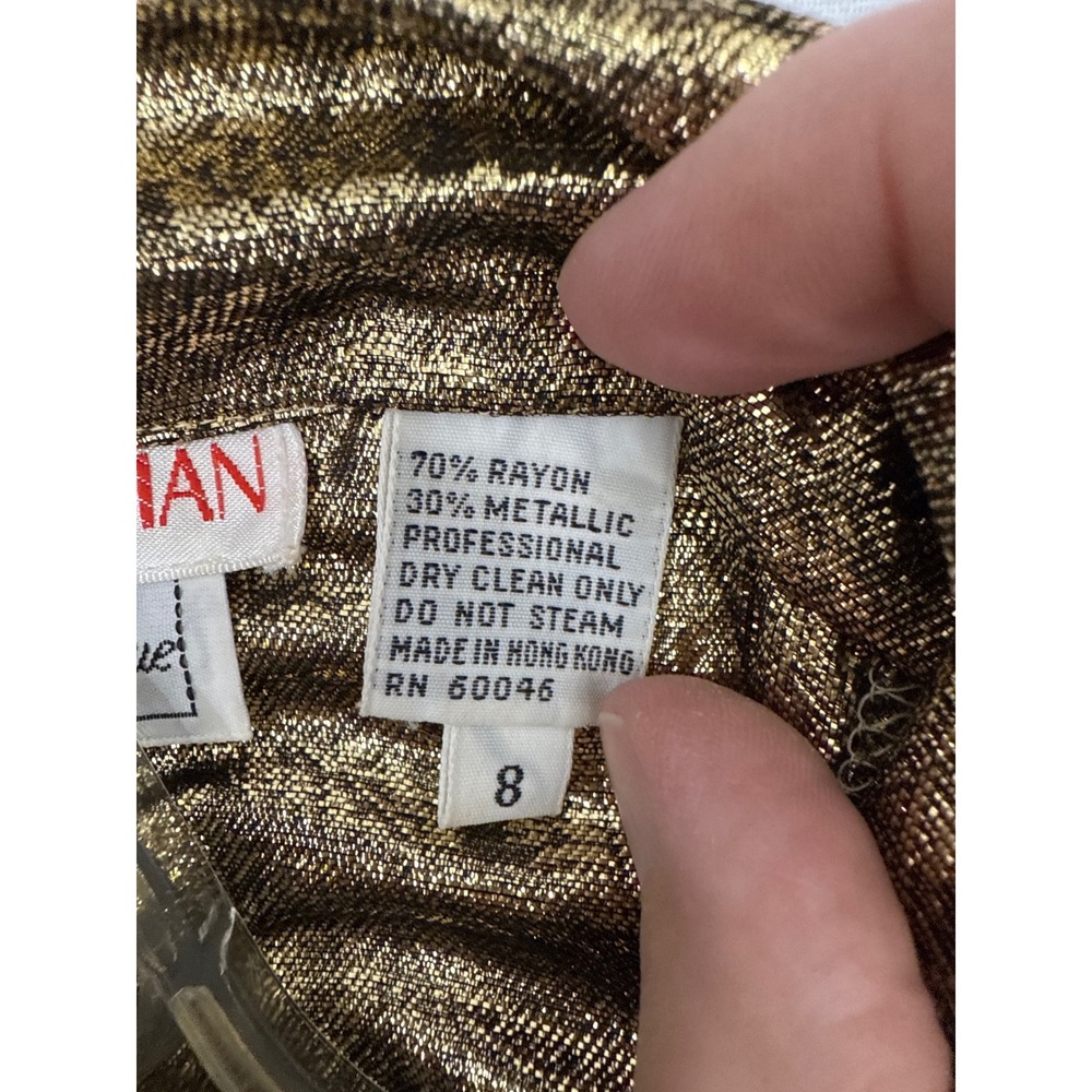 Jerri Sherman Saks Fifth Avenue Vintage Gold Metallic Paisley‎ Blouse Sz 8 - Picture 7 of 12